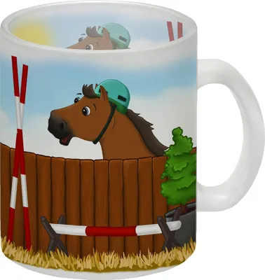 Produktbild von Glas Tasse mit Springpferd Motiv