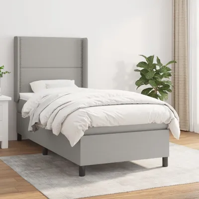 Produktbild von Design Möbel Boxspringbett mit Matratze Hellgrau 90x200 cm Stoff - 2024 Neu