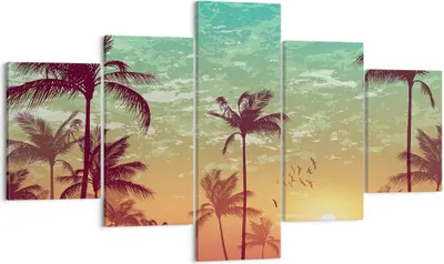 Produktbild von Bild auf Leinwand - Leinwandbild - Horizont Küste Kokosnuss Himmel - 125x70cm - Wand Bild - Wanddeko - Leinwanddruck - Bilder - Kunstdruck - Leinwand bilder - Wandkunst - EA125x70-3121