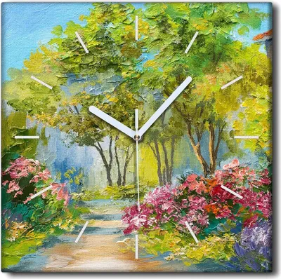 Produktbild von Coloray Uhr auf Leinwand 30x30 cm Wand Uhr Dekoration Wohnzimmer Segeltuch weiße Zeiger -Landschaft der Graswald