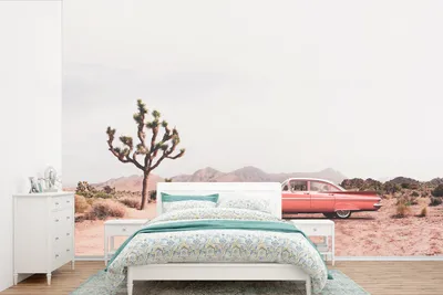 Produktbild von MuchoWow® Fototapete für Wohnzimmer oder Schlafzimmer Wandtapete Vinyl Motivtapete Auto - Wüste - Baum - Berge - Sand - 600x400 cm - Vinyltapeten