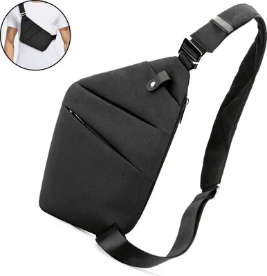Multi-Pocket Brusttasche Herren, Anti-Diebstahl umh?ngetaschen Herren, Sling Crossbody Schultertasche Herren kleinBlack