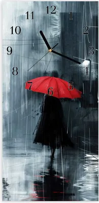 Produktbild von Wanduhr aus Glas mit Motiv Regenschirm im Regen- 30 x 60 cm - inkl. Aufhängesystem
