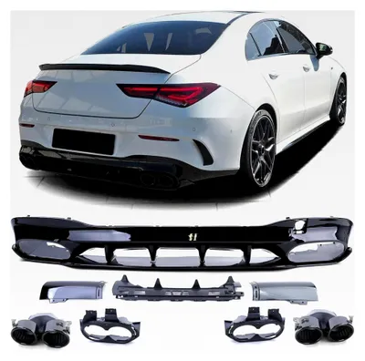 Produktbild von Heckdiffusor Schwarz Glanz mit Doppelendrohren Schwarz für Mercedes CLA C118 X118