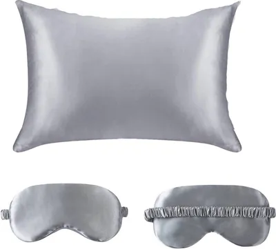 Produktbild von 1 Stück Seiden Kissenbezug 50x66cm für Haar und Haut Beide Seiten Natürliche Kissenbezug Seide mit Augenmaske, Silber