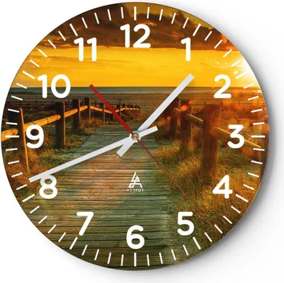 Produktbild von Wanduhr - Rund - Glasuhr - Fußgängerbrücke Strand Urlaub Sonne - 40x40cm - Schleichendes Uhrwerk - Lautlos - zum Aufhängen bereit - Dekoration Modern - Wanddekoration aus Glas - C4AR40x40-2786