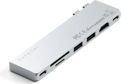 Produktbild von Satechi Pro Hub Slim – USB 4 mit 6K Display-Unterstützung – HDMI-Anschluss mit HDR und HDCP – SD/MicroSD-Kartenslots für gleichzeitigen Zugriff