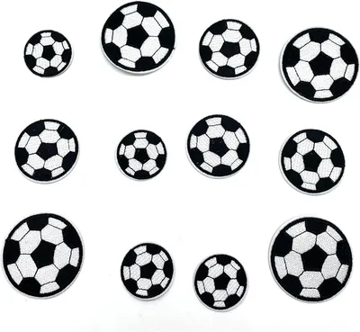 Fußball-Aufbügelpatches, 12 Stück, 3 Größen, Polyester, rund