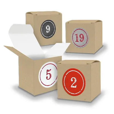 Produktbild von Adventskalender zum Füllen 24x Würfel 6,5cm BRAUN + Sticker V05 Z03