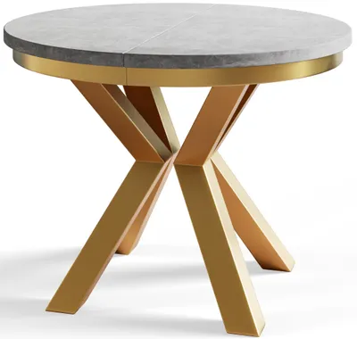 Produktbild von Esstisch Rund Loft, Esstisch Ausziehbar 100-180 cm, Moderner Wohnzimmertisch, Grau mit Metallbeinen in Farbe Gold