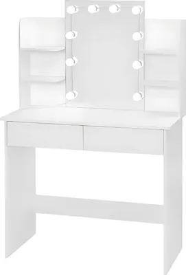 Obrázek produktu pro Toaletní stolek se zrcadlem LED - Kosmetický stolek do ložnice - Se 2 zásuvkami a 4 úložnými prostory - 90 × 40 × 125 cm