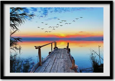 Produktbild von Bild - Bilder - Bilderrahmen - 70 cm x 50 cm - MDF-Rahmen, Wandkunst Pier auf dem See