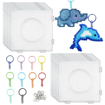 Immagine prodotto di Set di perline termoadesive, 12 pezzi, diametro 2,66 mm, trasparenti, con 12 portachiavi e 20 anellini