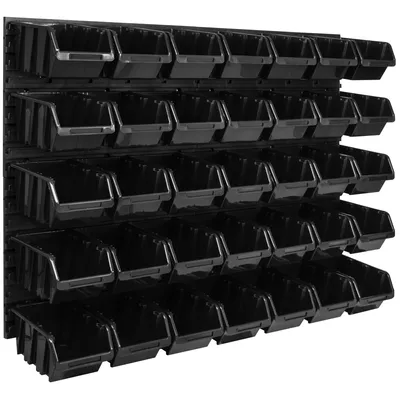 Obrázok produktu pre Nástenný panel na náradie 115,2 x 78 cm s 35  ks. Krabice závesný Čierne Boxy Skladovací systém