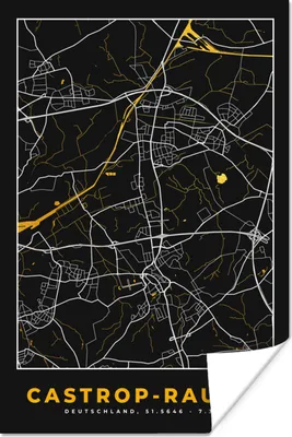 Produktbild von MuchoWow® Poster Castrop Rauxel - Stadtplan - Gold - Karte - Deutschland 120x180 cm - Kunstposter