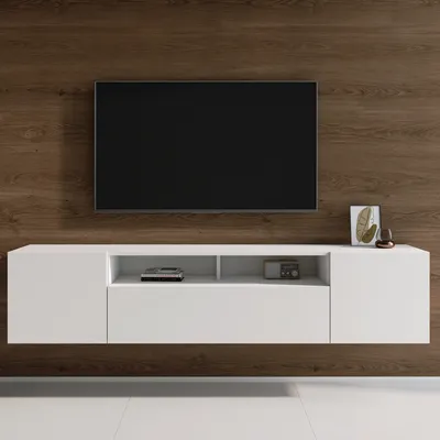 Produktbild von Mai & Mai TV Schrank Fernsehschrank 3 Türen mit Soft-Close Lowboard Hängeschrank Fernsehtisch für Wohnzimmer in matt Weiß BTH: 180x36x39cm