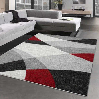 Zdjęcie produktu dla Nowoczesny abstrakcyjny dywan w kratkę w kolorze czerwonym i antracytowym rozmiar - 200x280 cm