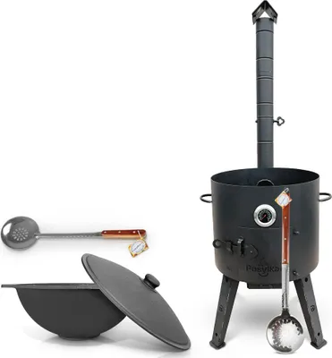 Produktbild von Utschak Uchag Feuerofen 44cm Gusseisen Kazan 16 L Deckel Schaumlöffel казан учак