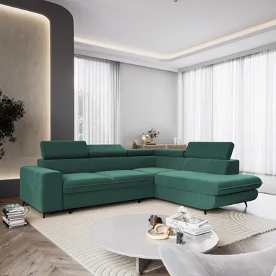 Produktbild von Masseno Ecksofa VELISS mit Schlaffunktion L-Form, Sofa mit Bettkasten, Wohnzimmersofa, Couch, Soffa, Bettsofa, Couchgarnitur- Blau, CASTEL 75