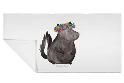 Produktbild von Mr. & Mrs. Panda Handtuch Stinktier Mädchen - Weiß - Geschenk, Yoga, 100x50, frottee, Namaste, Baumwollhandtuch, Flauschtuch, Skunk, gesichtstuch, Wildtier, Raubtier