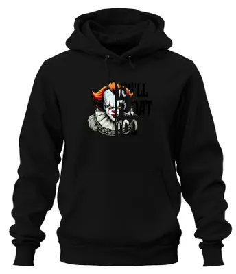 Productafbeelding van Pennywise griezelclown, horror, Halloween, retro, vintage, onheilspellend, uni, hoodie, zwart, maat S