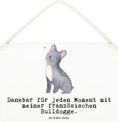 Produktbild von Mr. & Mrs. Panda Schild Französische Bulldogge Moment DIN A6 - Weiß - Geschenk, wandtafel, holzbild, Holzschild, Türschild, Wandbild Holz