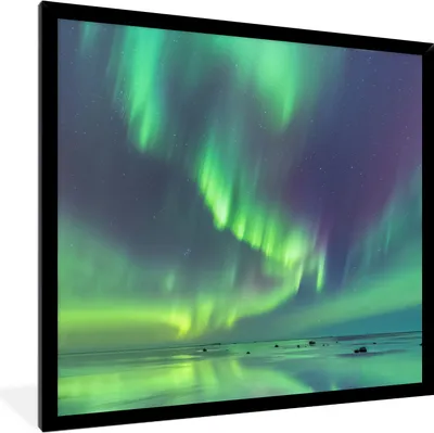 Produktbild von MuchoWow® Gerahmtes Poster Nordlichter - Sternenhimmel - Wasser 40x40 cm - Poster mit Schwarzem Bilderrahmen Wandposter Rahmen Foto Bilder - Mit Rahmen - Wanddekoration Schlafzimmer