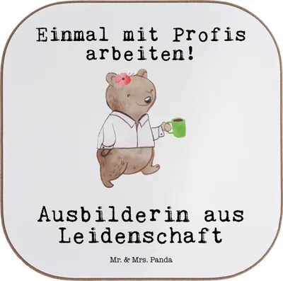 Produktbild von Mr. & Mrs. Panda Untersetzer Glas Ausbilderin Leidenschaft - Weiß - Geschenk, Tutorin, Witzig, Gläser, Beruf, Lustig, Tassenuntersetzer, Design, Spruch, Coaster, für