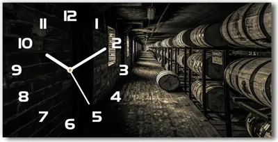Produktbild von Wanduhr aus Glas – 60x30 cm - Glasbild - Glasuhr - Gehärtetes Glas - weisse-zeiger - Bourbon Fässern