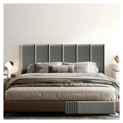 Produktbild von Gepolsterte Wandpaneele, Selbstklebende Leinenpaneele, 3D Schalldichtes Kopfteil mit Schaumstoff, Wandpolster für Schlafzimmer, Wohnzimmer, Büro, Grau (90 x 30 cm)