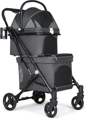 Produktbild von Zusammenklappbarer Hundeanhänger schwarz - Idealer Beberoad Doppeldecker - Hunde-Buggy