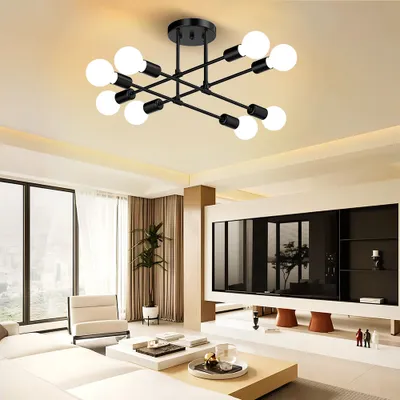Deckenlampe Im Industriestil – 3 Schirme, E27 Fassung, 25W, Schwarz/Braun – 42x27 Cm – Für Wohnzimmer & Mehr