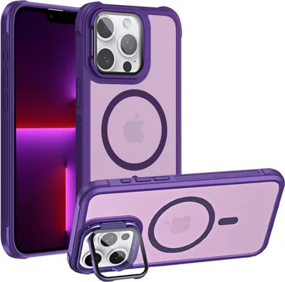 Produktbild von Conie MagSafe Schutzhülle für iPhone 13 Pro Hard Case Kunststoff Kamera Schutz Cover Hülle magnetisch mit Ständer in Lila