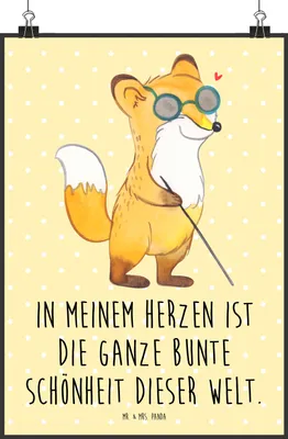 Produktbild von Mr. & Mrs. Panda Bild Fuchs Blindheit DIN A2 - Gelb Pastell - Geschenk, Erblindung, drucke, Wandbild, wanddeko, Kunstdruck, Plakat