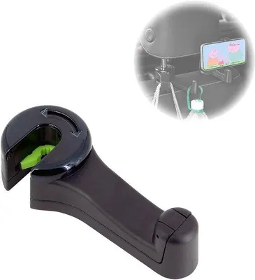 Produktbild von Famanu Kopfstützenhalter - Autohaken mit Handyhalterung - 360° Rückhaken - Organizer für Handtaschen (schwarz - 1 Stück)