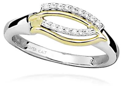 Immagine prodotto di Anello d'argento elegante con zirconi bicolore, modello SC598