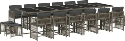 Obrázok produktu pre vidaXL 17-dielna záhradná jedálenská súprava s vankúšmi Grey Poly Rattan
