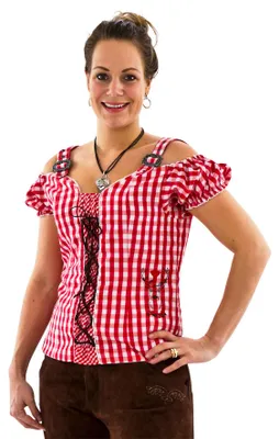 Produktbild von Mieder rot-weiß-kariert mit Hirsch-Stickerei Trachtenmode, Größe:XXL