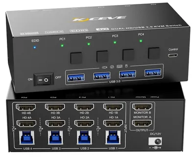 Zdjęcie produktu dla Przełącznik KVM obsługujący 2 monitory, 4 komputery, z rozdzielczością 8K@60Hz i emulatorem EDID