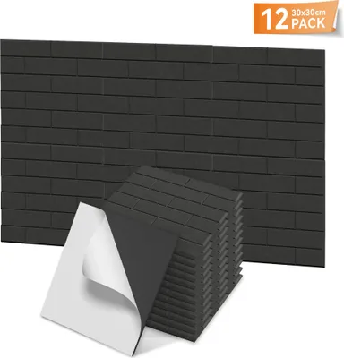 Produktbild von LARS360 Schwarz Akustikpaneele 12er Set 30x30cm Ziegeloptik, Schallschutz Wandpaneele, Schalldämmung, Schallabsorber für Studio Home Gaming