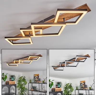 Produktbild von Pigge Deckenlampe aus Metall/MDF/Kunststoff in Schwarz/Holzoptik/Weiß