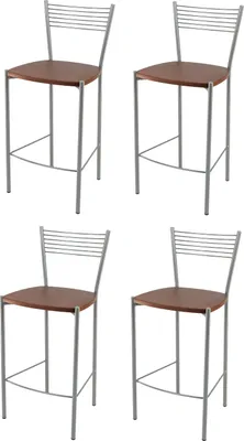 Produktbild von t m c s Tommychairs - 4er Set moderne Barhocker ELEGANCE für Küche und Esszimmer, robustes Gestell aus lackiertem Stahl, Farbe Aluminium, Sitzfläche aus Holz im Farbton Kirschholz lackiert