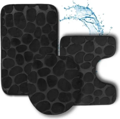 Immagine prodotto di Camerazar Set di tappetini da bagno 3 pezzi con tappetino nero antiscivolo