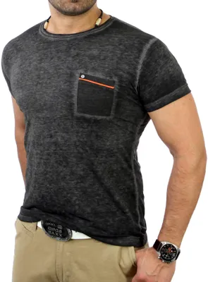 Produktbild von Reslad Herren V-Neck Vintage Style T-Shirt RR-159 Schwarz M