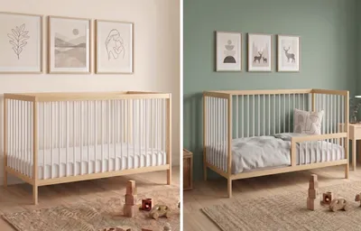 Obrázok produktu pre Detská postieľka Kids Collective s bočnicami a ochranou proti vypadnutiu, rozmery 60x120 a 70x140 cm, z pevného bukového dreva, vyrobená v Európe, farby prírodná a biela