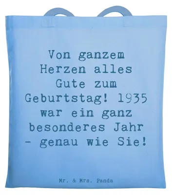 Produktbild von Mr. & Mrs. Panda Shopping Tasche Spruch 1935 Geburtstag - Sky Blue - Geschenk, persönliche Geburtstagswünsche, Laptoptasche, Uni, Herzliche Grüße, Jubiläum, totebag