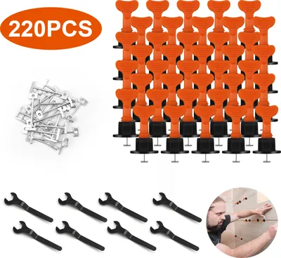 Produktbild von Fliesen Nivelliersystem, 220 Stück Fliesen Nivellierer, Fliesen Nivelliersystem Kit für Wand- und Bodenbauwerkzeuge, mit Spezialschlüssel