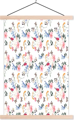 Produktbild von MuchoWow® Textilposter Blumen - Muster - Pastell 120x180 cm mit holzfarbenen Rahmen - Textil-Plakat