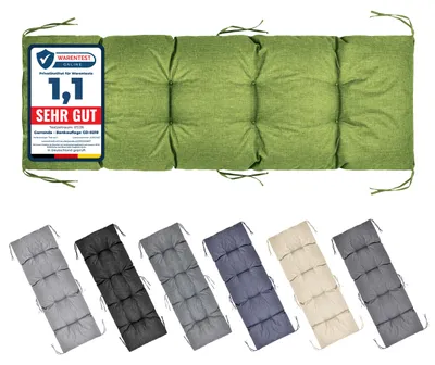 Produktbild von Garronda Bankauflage 160x50 cm ca. 10 cm dick Sitzkissen Outdoor für Gartenbank und Hollywoodschaukel Polster Auflage für Sitzbank wasserabweisend UV-beständig mit Bändern GD-0219 Grün
