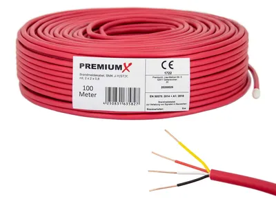 Produktbild von PremiumX 100m Brandmeldekabel BMK J-Y(ST)Y 2x2x0,8 Eca Fernmeldekabel rot